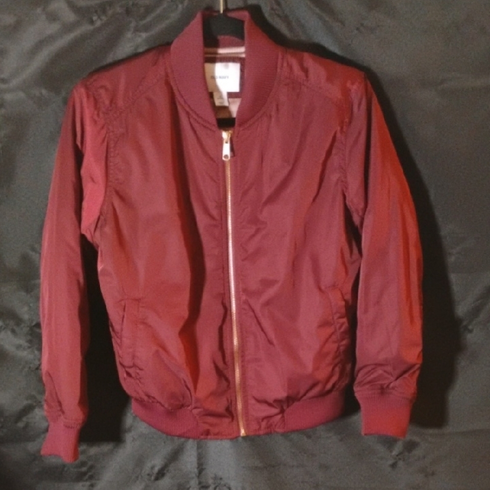 Old Navy Burgundy Satin Bomber Jacket Lightweight